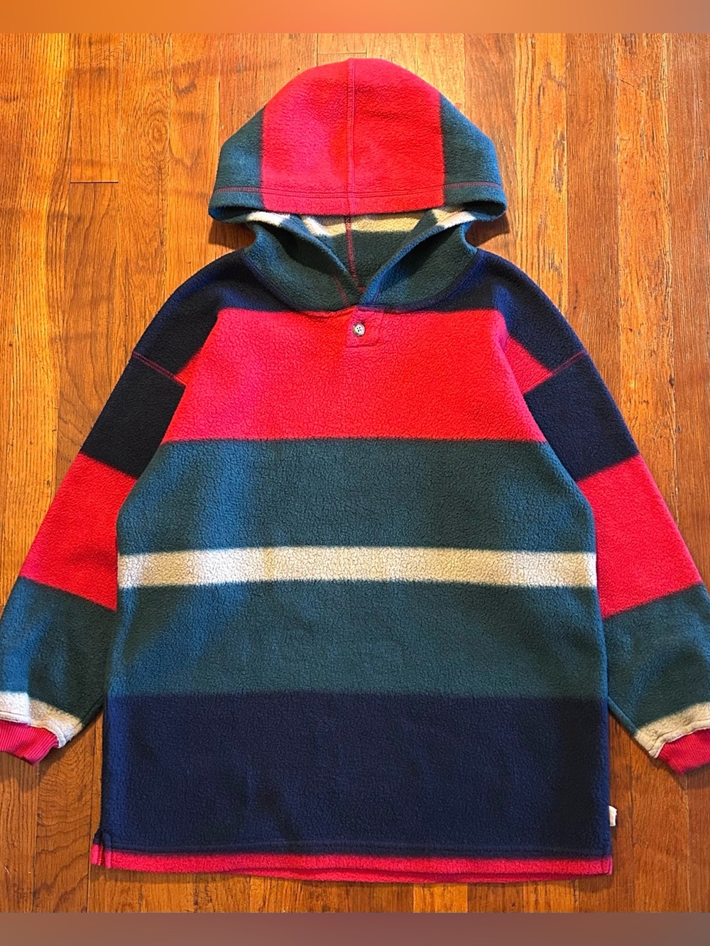 Vintage ‘90s Bugle Boy Multicolor Striped Fleece Pullover Hoodie Sweatshirt M